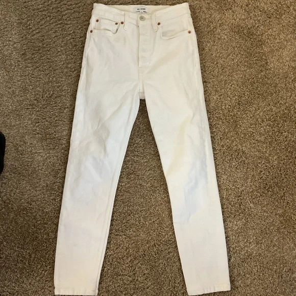 RE/DONE Orginals 90s High Rise Ankle Crop Vintage White 98% Cotton Size 26 - Picture 4 of 11